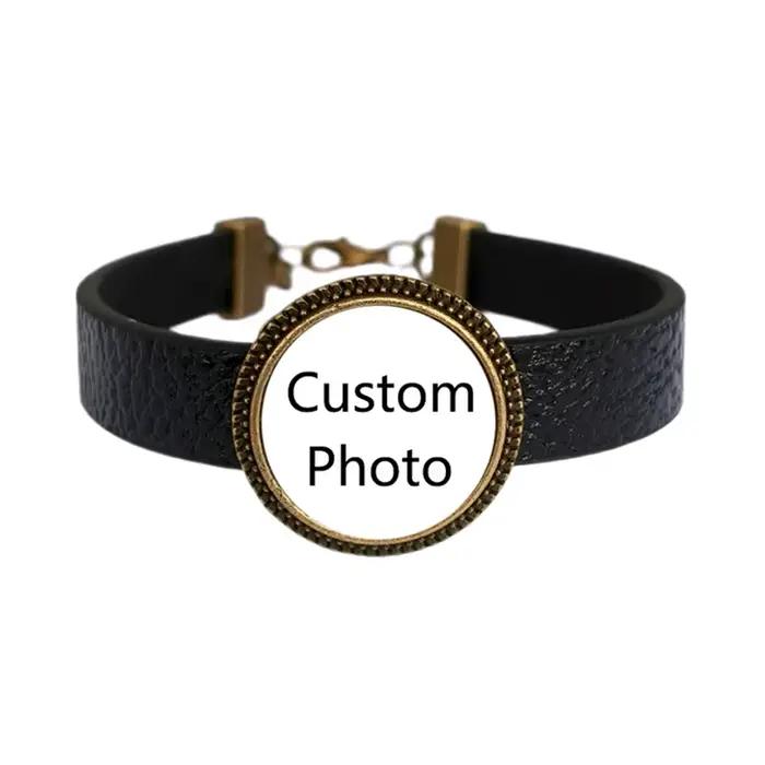Bracelet personnalisé avec photo, produits personnalisés, cabochon en verre exquis, bracelets en cui