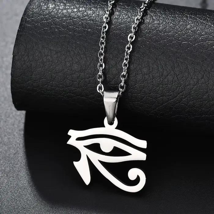 Collier pendentif l'oeil d'horus en acier inoxydable, série égyptienne ancienne, ras du cou Ra Eye p