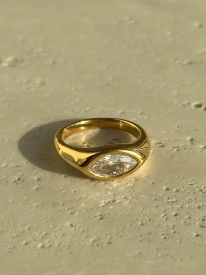 Bague en pierres précieuses en or 18 carats, bague chevalière, bague en cristal solitaire en or, bag