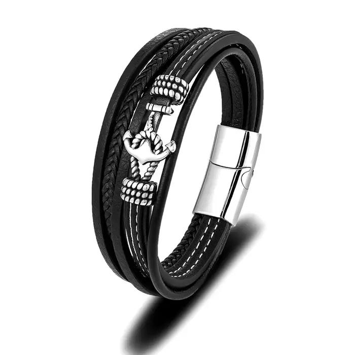 MKENDN – Bracelet ancre tissé à la main pour homme et femme, accessoire en cuir multicouche, avec bo