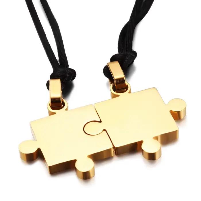 Colliers pendentifs en acier inoxydable pour couples, bijoux puzzle pour amoureux de la mode