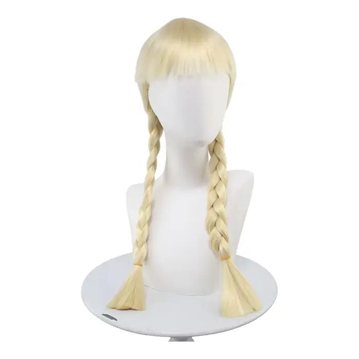 Perruque synthétique blonde à double tresse avec frange, cheveux longs tressés pour cosplay, soirées