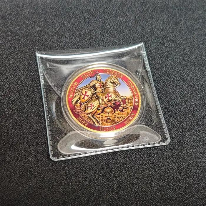 Pièce de défi Chevalier Templier Homme de Foi Guerrier du Roi Plaqué Or Religieux Chrétien Médaille 
