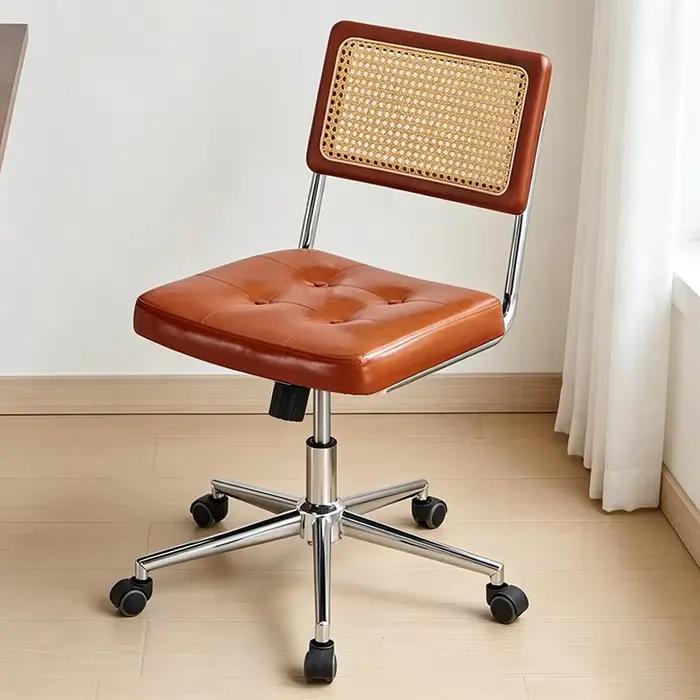 Chaise de Bureau Rétro en Cuir avec Fonction de Bascule, Fauteuil d'Étude Simple avec Dossier à Comc