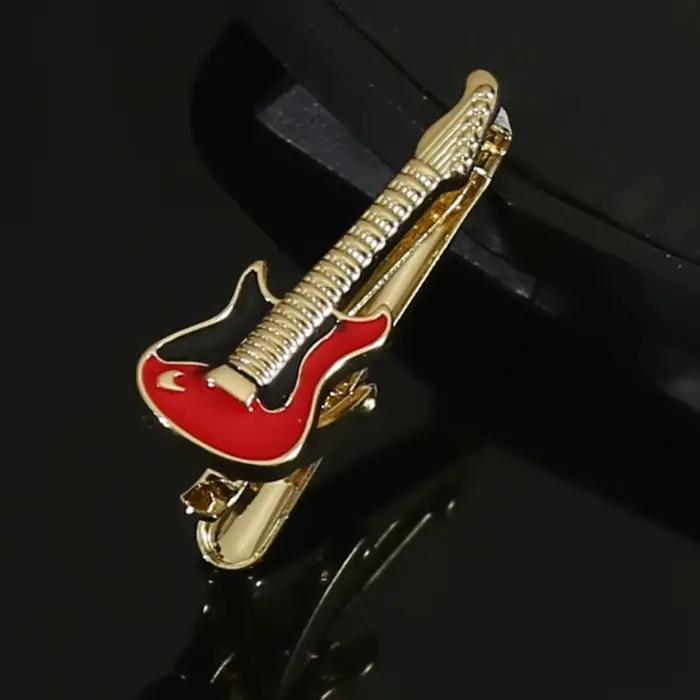 Pince à cravate créative en forme de guitare, série musicale punk hip-hop, en acier titane, vintage,