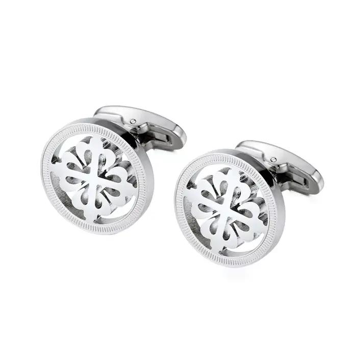 Lepton – boutons de manchette ronds en acier inoxydable pour hommes, couleur argent, cadeau de maria