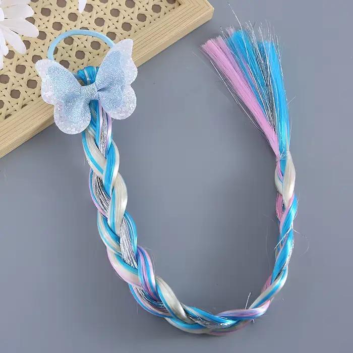 Littler filles longue tresse cheveux Rose enfants arc-en-ciel perruque cravate enfants sirène coiffe