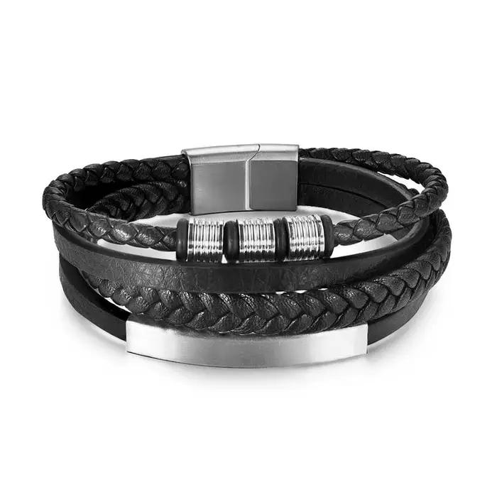 Bracelet en cuir multicouches pour hommes, perles en pierre naturelle, bijoux Punk en acier inoxydab