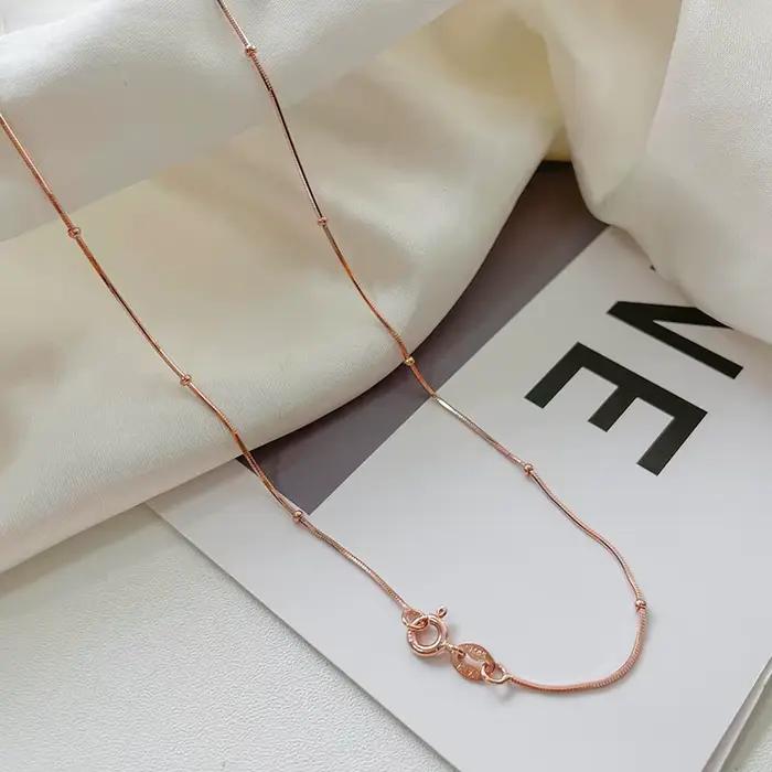 45 cm mince 925 en argent Sterling couleur or Rose serpent chaîne de perles Collier pour femmes fill