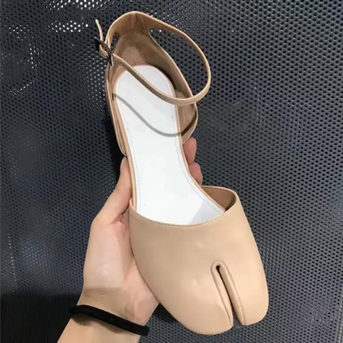 Bottines en cuir véritable pour femmes, chaussures Tabi à bout fendu, à talons hauts épais, à la mod