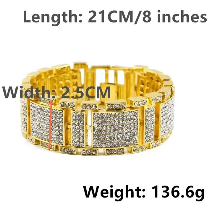Bracelet Hip-Hop pour Homme Incrusté de Zircons en Cristal, Bijou Exagéré pour un Style Personnel