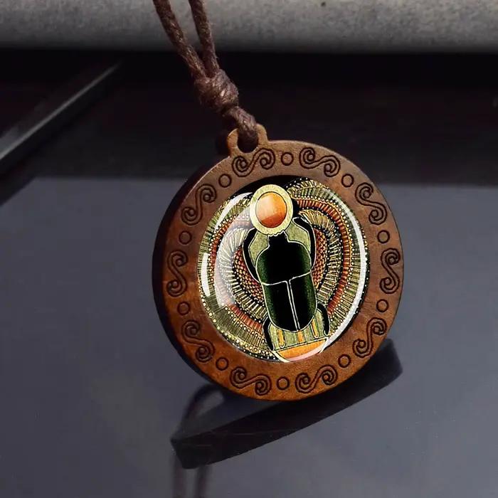 Pendentifs de l'egypte ancienne Ankh Anubis Scarab Sphinx Isis déesse pendentif en bois chaînes de c