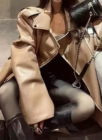 Veste en cuir noir pour femmes, nouvelle mode ample, polyvalente, sensation haut de gamme, printemps
