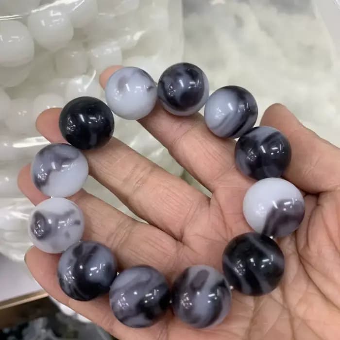Bracelet naturel bleu et blanc, bijoux en perles rondes pour hommes et femmes