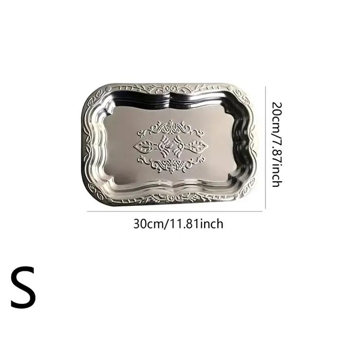 Nouveau plateau rectangulaire en acier inoxydable avec motif en relief pour la cuisine, le salon, le