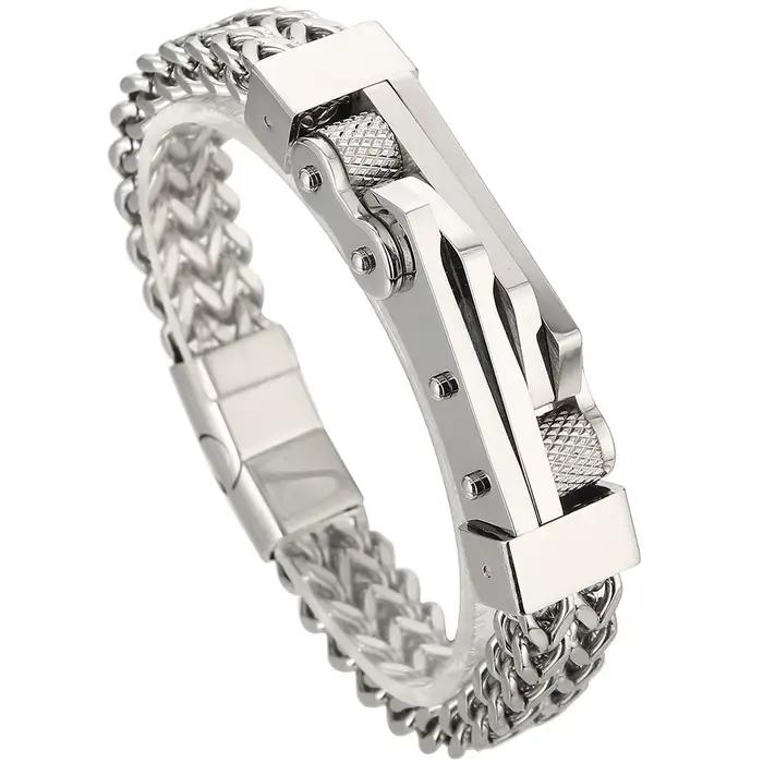 Bracelet chaîne de vélo couleur or pour homme, en acier inoxydable 316L, avec fermoir magnétique, bi