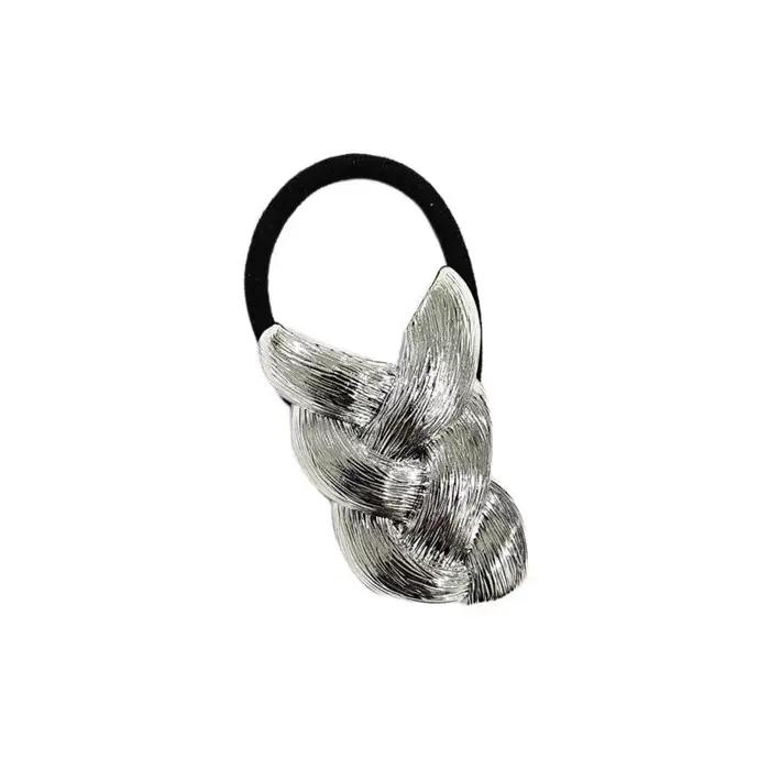 Élastique à cheveux tressé en métal, accessoire de mode pour femmes et filles, pour coiffure quotidi