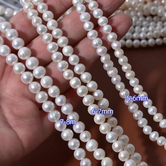 Perles d'eau douce naturelles filetées, lustre blanc 5/6/7/8mm, perles amples, accessoires de collie