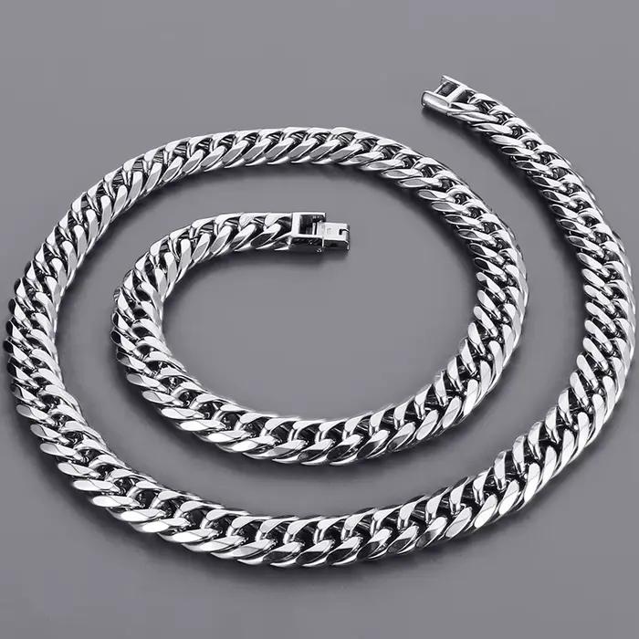 Collier chaîne à maillons de 12 mm de largeur pour hommes, finition polie mate, acier inoxydable 316