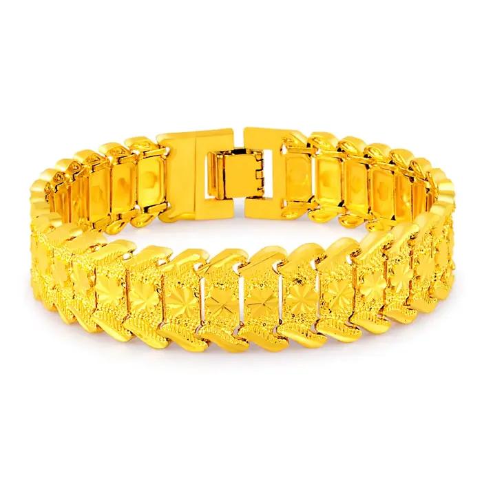 Bracelet en or jaune 24 carats pour femme et homme, plaqué or, forme de cœur, fleur de voiture, bijo