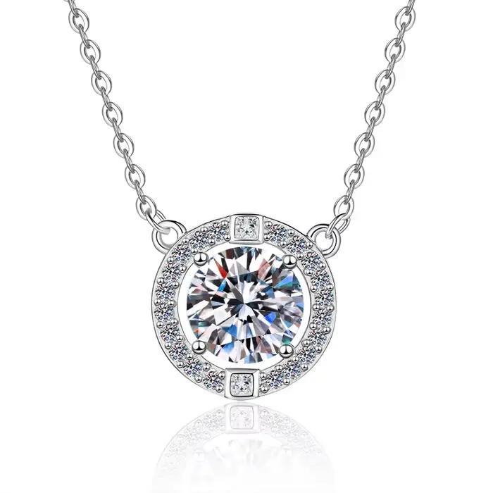 Nouveau collier en argent S925 avec pendentif géométrique rond en moissanite, collier de luxe léger 