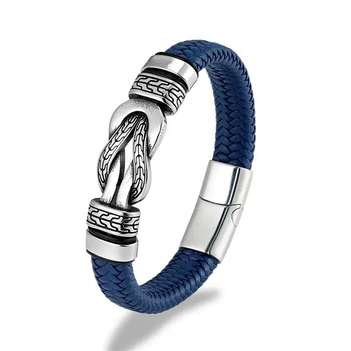 Bracelet en cuir vintage avec symbole de l'infini pour homme - Bracelet fait main en acier inoxydabl