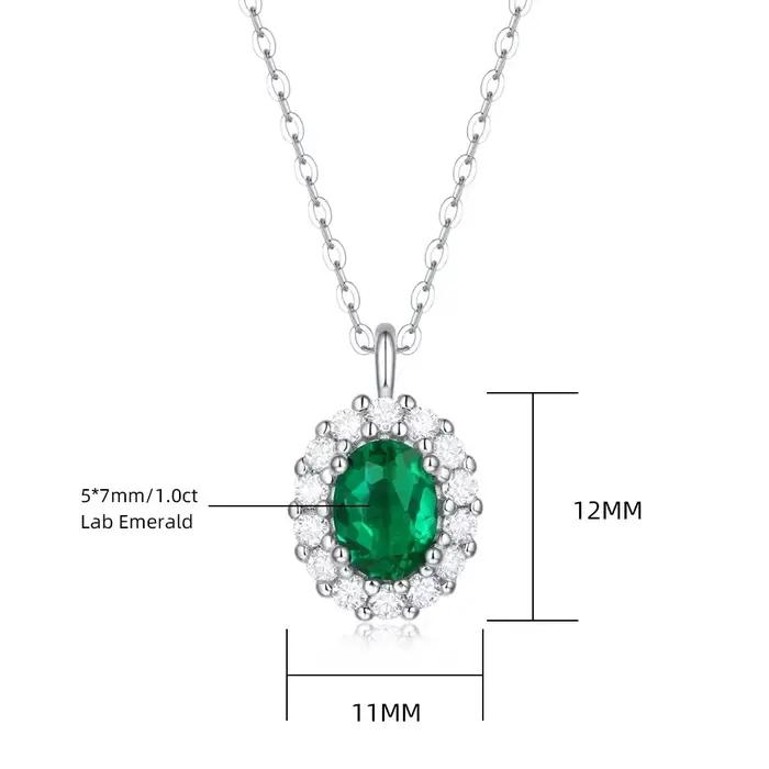 Collier pendentif émeraude M-JAJA 1/1, 5 ct, coupe ovale, pierres précieuses cultivées en laboratoir