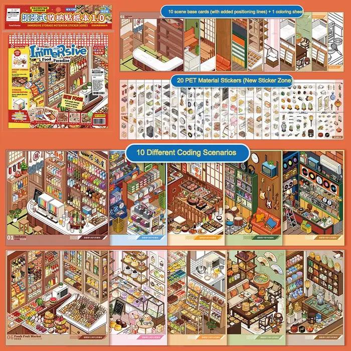 Livre d'autocollants 3D miniature sur le thème du paradis gastronomique, avec illustrations exquises