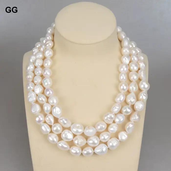 GG – collier de perles Keshi baroques blanches naturelles à 3 rangées, classique pour femmes