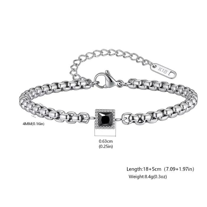 Bracelet à breloques en zircon pour homme, chaîne carrée de 4 mm en acier inoxydable, bijoux tendanc