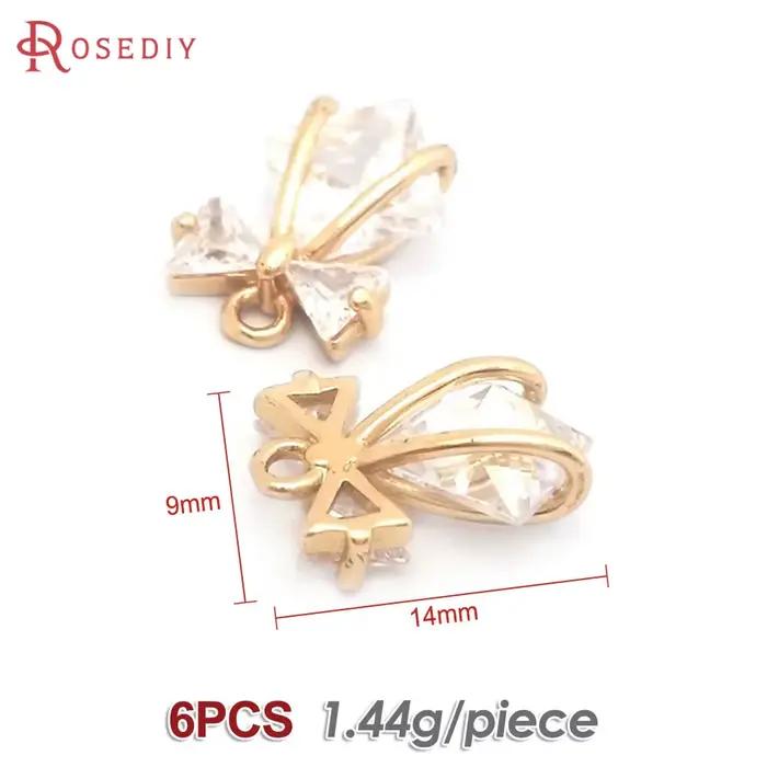 Pendentifs et breloques nœud papillon en laiton couleur or 18 carats et zircon, matériaux de fabrica