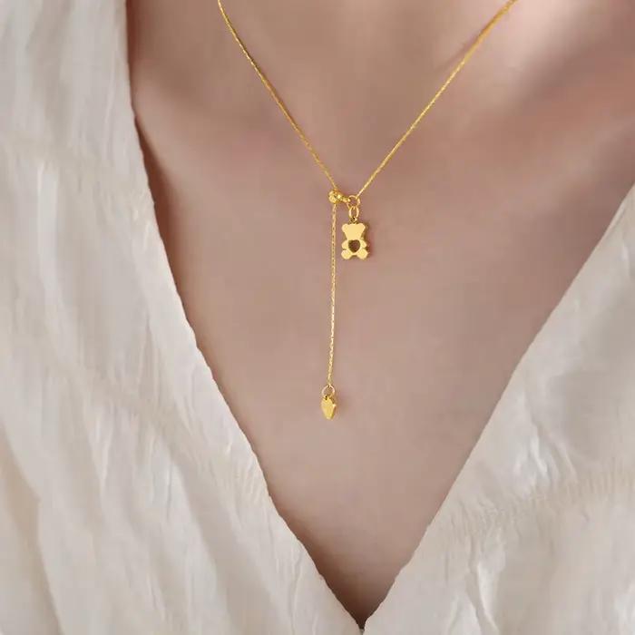 Marka nouveau ours pendentif coeur collier pour femmes en acier inoxydable plaqué or chaîne mode cou