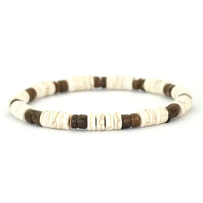 Bracelets vintage en perles turquoise pour hommes, bracelet bohème avec breloque en bois, bijoux