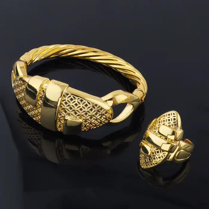 Bracelets et bagues arabes couleur or de Dubaï, plaqués or 18 carats, bijoux au design unique et ten