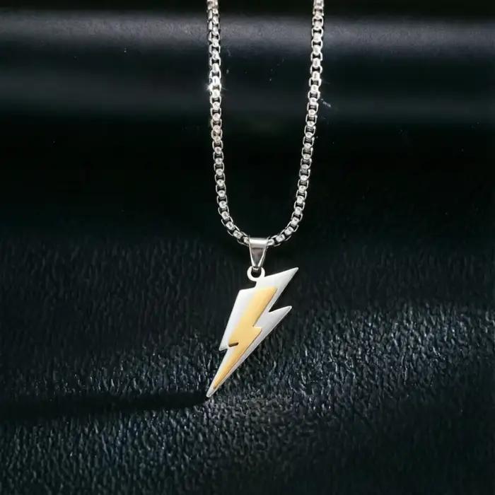 Collier pendentif éclair en acier inoxydable, mode minimaliste, polyvalent, ras-de-cou tendance, uni