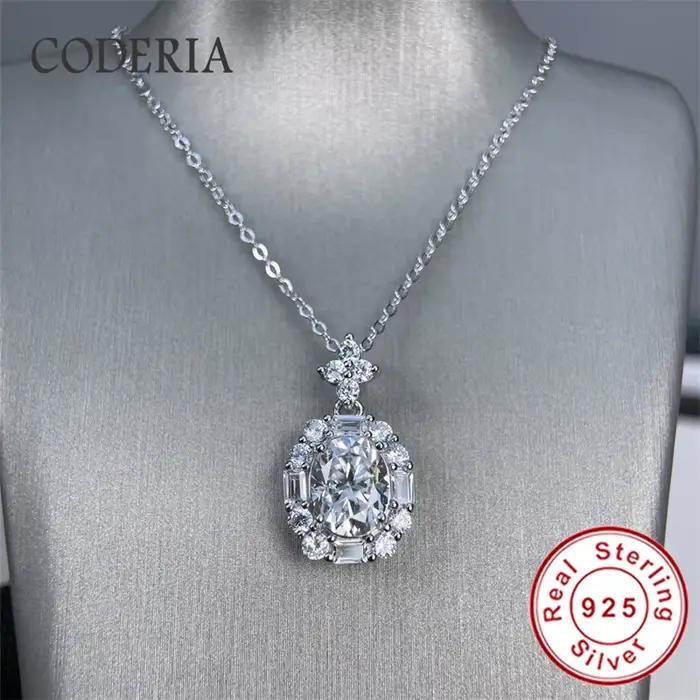 Collier en moissanite ovale 2CT 7x9mm pour femmes, testé comme un diamant, en argent sterling 925 pl