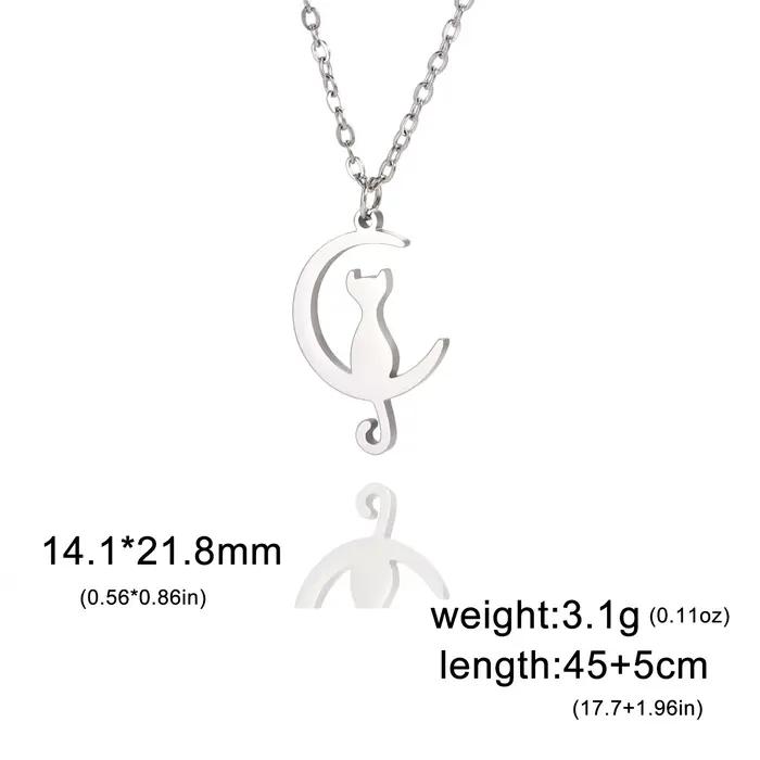 Collier pendentif chat lune croissante Skyrim en acier inoxydable pour femme, chaîne de cou, ras-de-