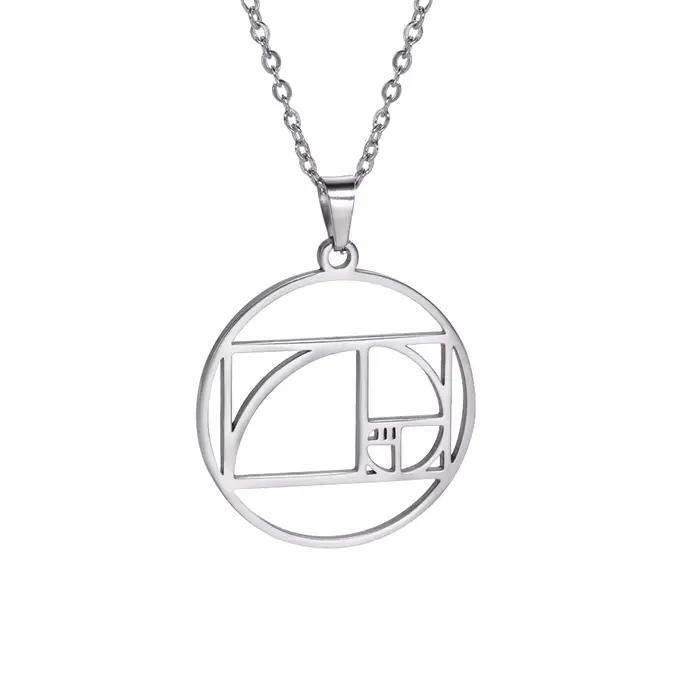 Collier avec pendentif en spirale Fibonacci, cercle géométrique, Triangle, rapport doré, creux, en a