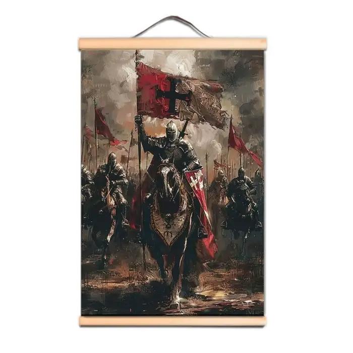 Affiches d'art murales de chevaliers templiers amusants, croix chrétienne, peinture sur toile en rou