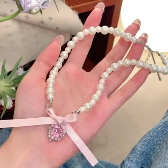 Kpop Goth – collier ras du cou avec nœud en ruban rose
