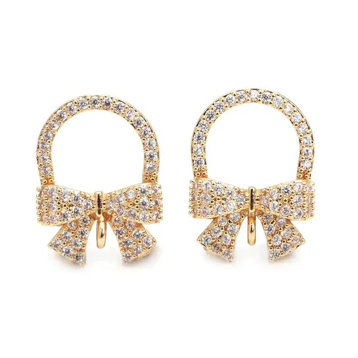 Pendentifs et breloques nœud papillon en laiton couleur or 18 carats et zircon, matériaux de fabrication de bijoux DIY de haute qualité pour colliers et boucles d'oreilles