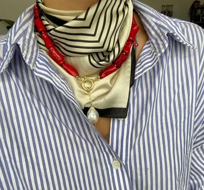 Collier avec pendentif en perles d'eau douce naturelles baroques, corail rouge, court pour femmes, bijoux bohème à la mode, ras du cou d'amitié, 2022