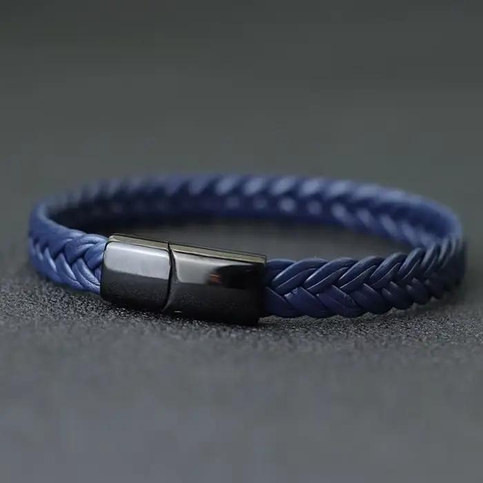 Bracelet en acier inoxydable pour hommes, tressé à la main, en cuir, cadeau pour petit ami, accessoires masculins, bijoux Punk, Pulseras Mujer Joias