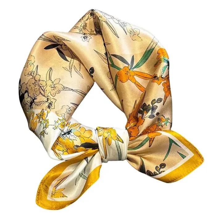 Foulard Chic en soie de mûrier pour femmes, petit carré, cheveux, main, poignet, mode imprimée, Bandana, Foulard féminin, 100%