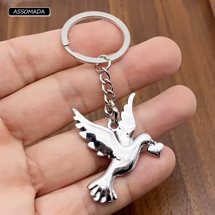 Porte-clés coeur colombe de la paix, clé de voiture Pigeon, cadeau pour femme, homme, fille, garçon, ornement, vente en gros, livraison directe