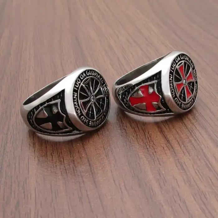 Bagues croisées de chevaliers templiers pour hommes, bijoux de doigt en acier inoxydable avec strass, cadeau pour fête d'anniversaire
