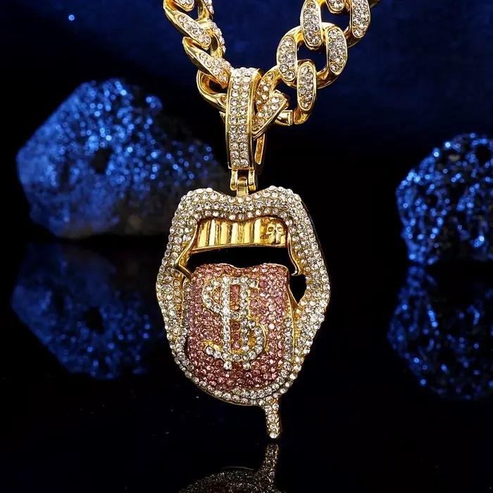 Chaîne Ice Out avec pendentif Dollar, 18 pouces (45 cm), style Cuban Punk, bijoux pour homme et femme, collier en zircon avec éléments Hip Hop, idéal pour un cadeau