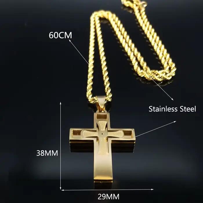 Collier en acier inoxydable avec grande croix de Jésus pour hommes et femmes, document doré, Hip Hop, cadeau masculin, bijoux longs, N1172S02
