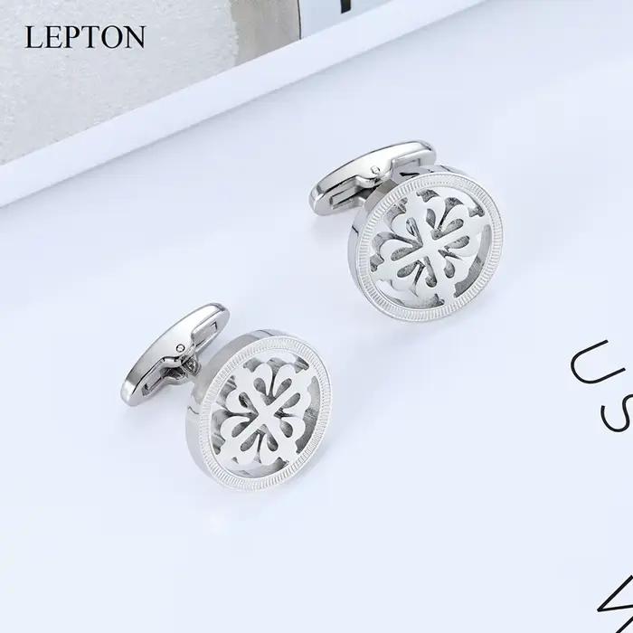 Lepton – boutons de manchette ronds en acier inoxydable pour hommes, couleur argent, cadeau de mariage, marié, Business