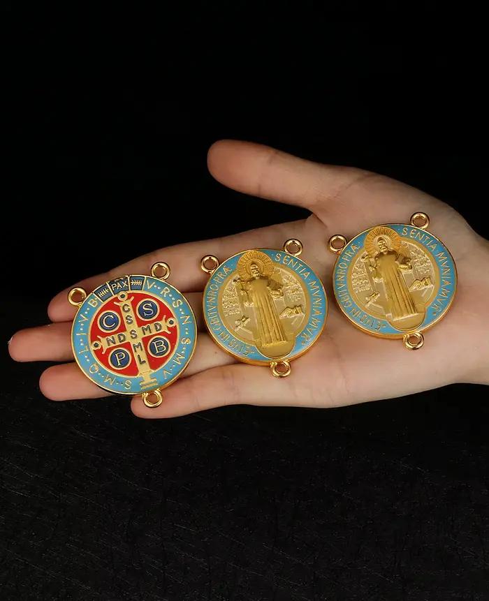 Diyalo-Pièce maîtresse de médaille en émail Saint Benoît, exorcisme chrétien, CSPB, connecteur de chapelet Saint Benoît, accessoires de bricolage exécutif